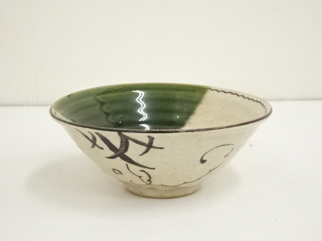 JAPANESE TEA CEREMONY / ORIBE FLAT TEA BOWL CHAWAN / 
